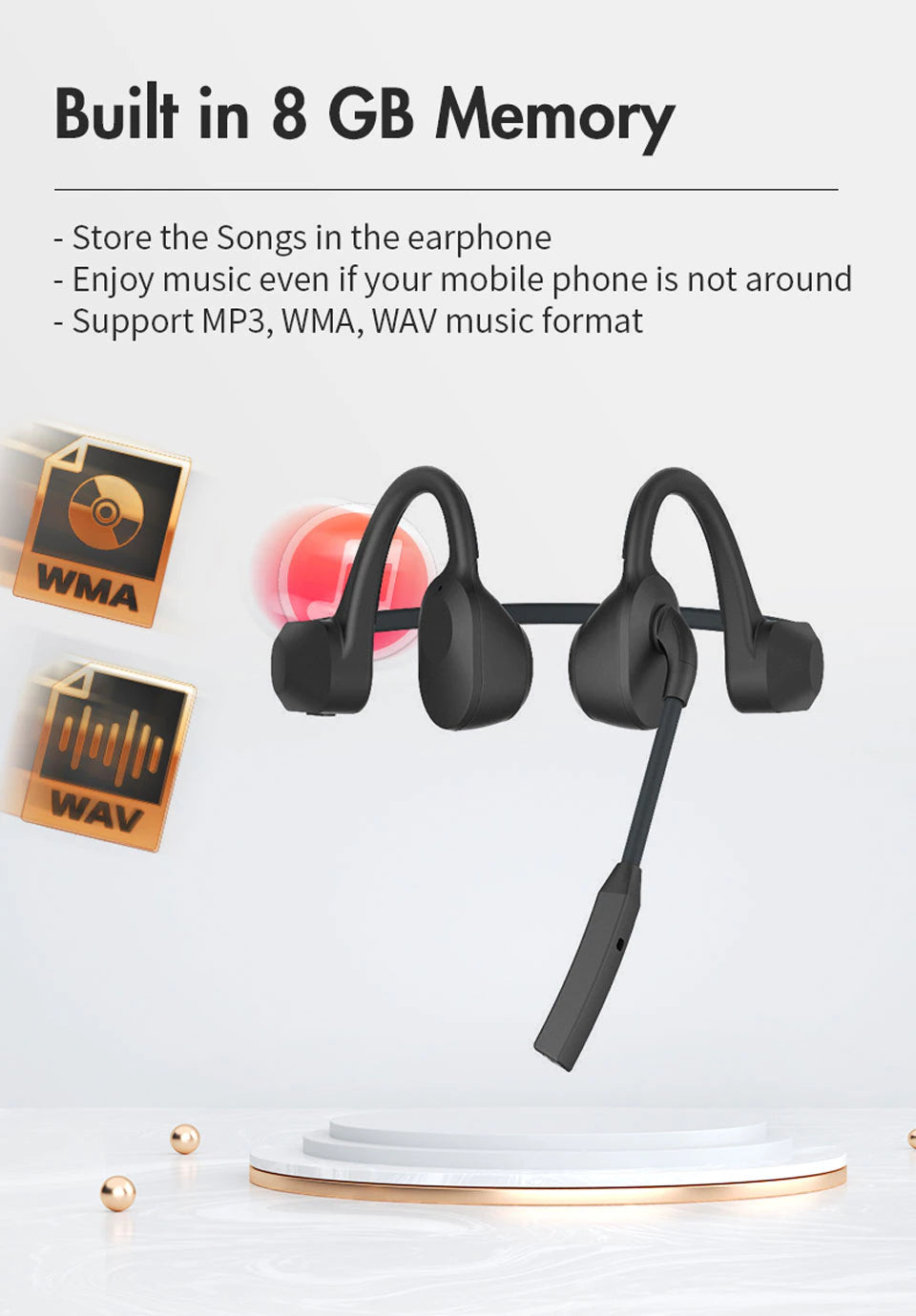 YOCOWOCO Bone Conduction Bluetooth Sports Headphones Headsets Wireless Earbuds Waterproof Earphones Noise Cancellation 8G Memory with Mic
